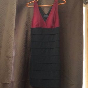 Burgundy on black dress.